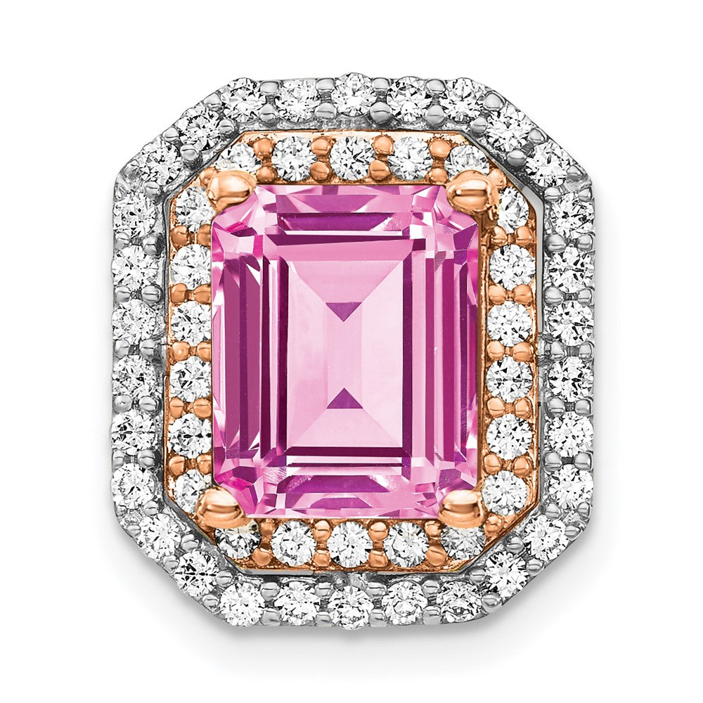 14ktt 5/8ct Lab Grown Dia VS/SI+ G+ &Cr Pink Sapphire Comp Chain Slide