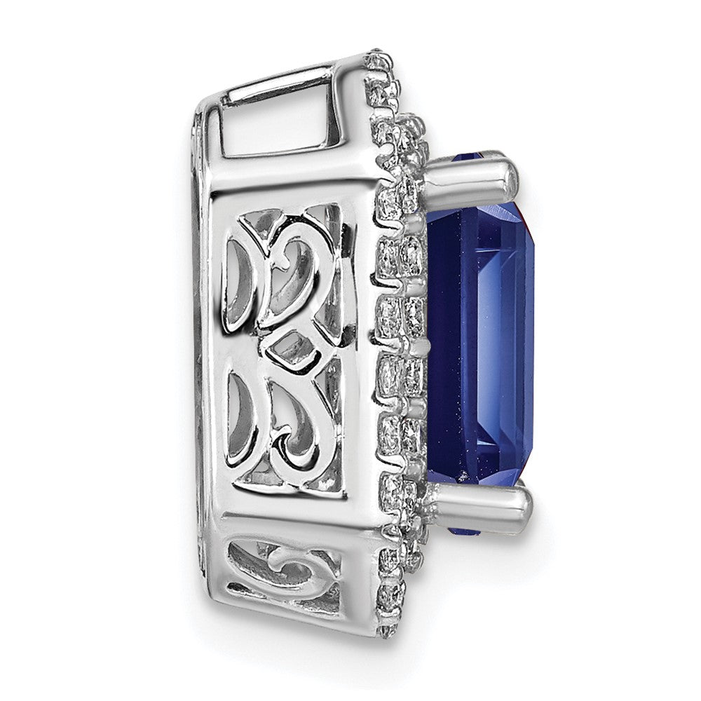 14kw 5/8ct Lab Grown Dia VS/SI+ G+ &Cr Blue Sapphire Comp Chain Slide