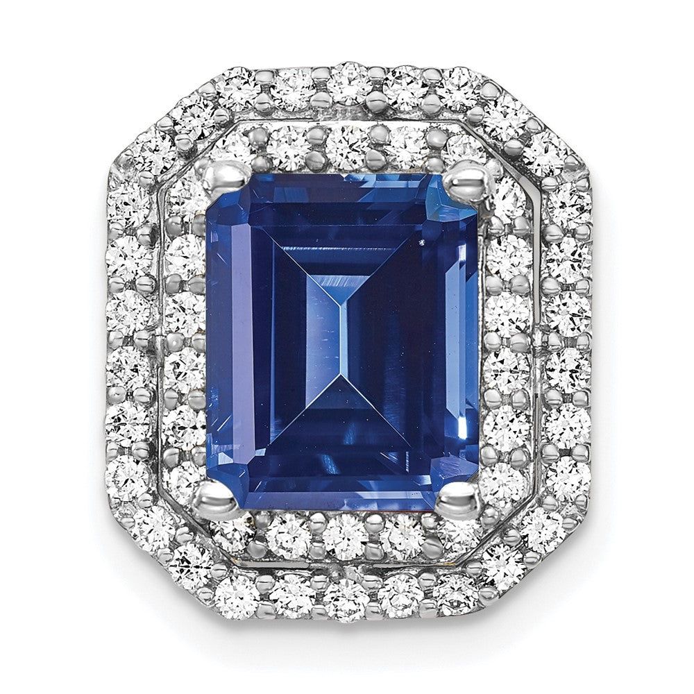 14kw 5/8ct Lab Grown Dia VS/SI+ G+ &Cr Blue Sapphire Comp Chain Slide