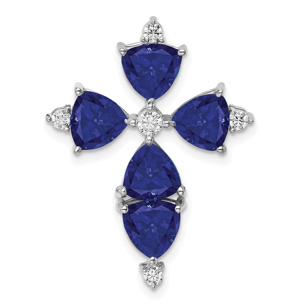 14kw 1/5ct Lab Grown Diamond VS/SI+ G+ & Cr Blue Sapphire Chain Slide