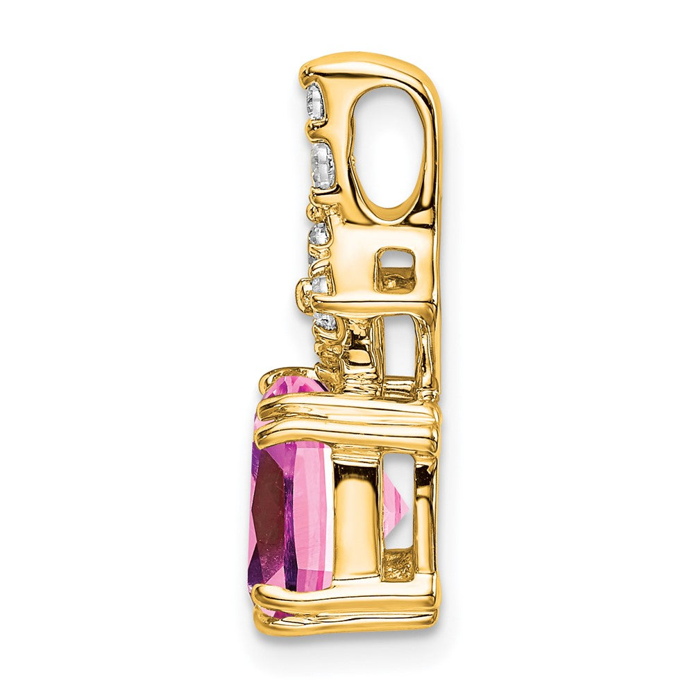 14k 1/5ct Lab Grown Diamond VS/SI+ G+ &Cr Pink Sapphire Comp Pendant