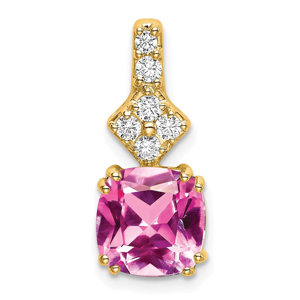 14k 1/5ct Lab Grown Diamond VS/SI+ G+ &Cr Pink Sapphire Comp Pendant