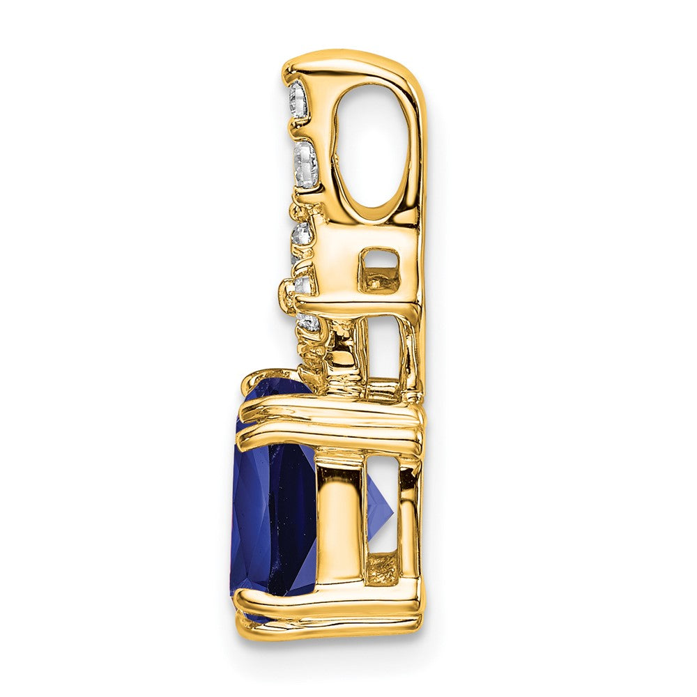 14k 1/5ct Lab Grown Diamond VS/SI+ G+ &Cr Blue Sapphire Comp Pendant