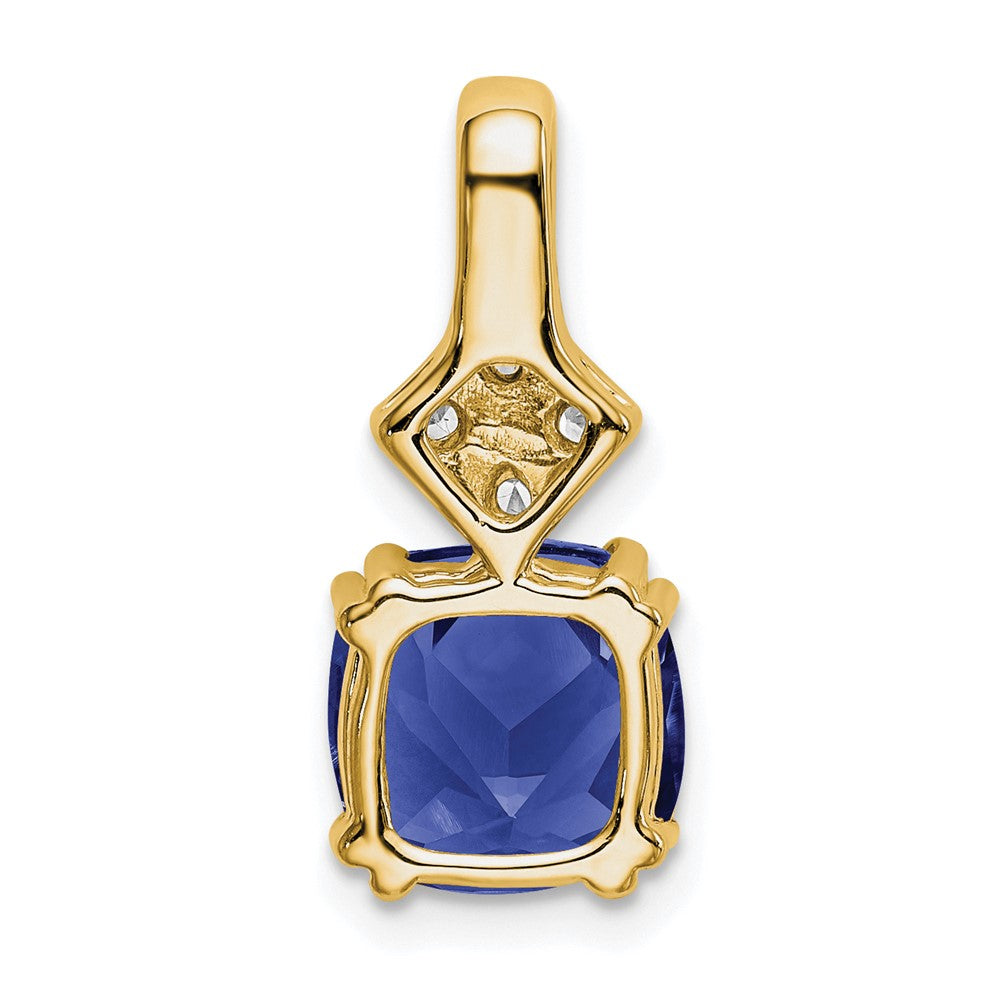 14k 1/5ct Lab Grown Diamond VS/SI+ G+ &Cr Blue Sapphire Comp Pendant