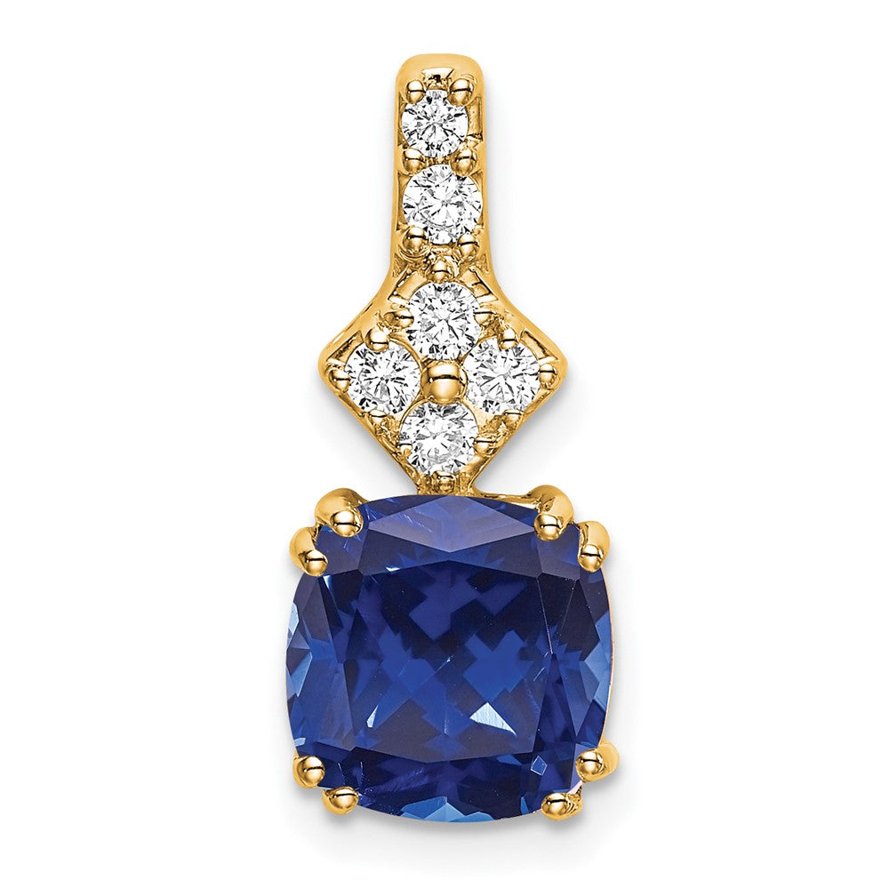 14k 1/5ct Lab Grown Diamond VS/SI+ G+ &Cr Blue Sapphire Comp Pendant