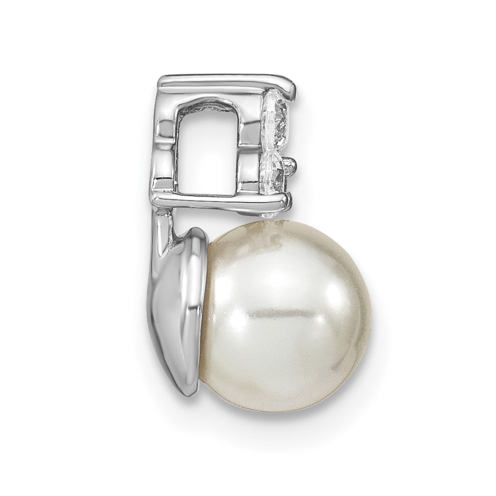 14K White Gold 1/5 ct Lab Grown Diamond VS/SI+ G+ & FWC Pearl Chain Slide