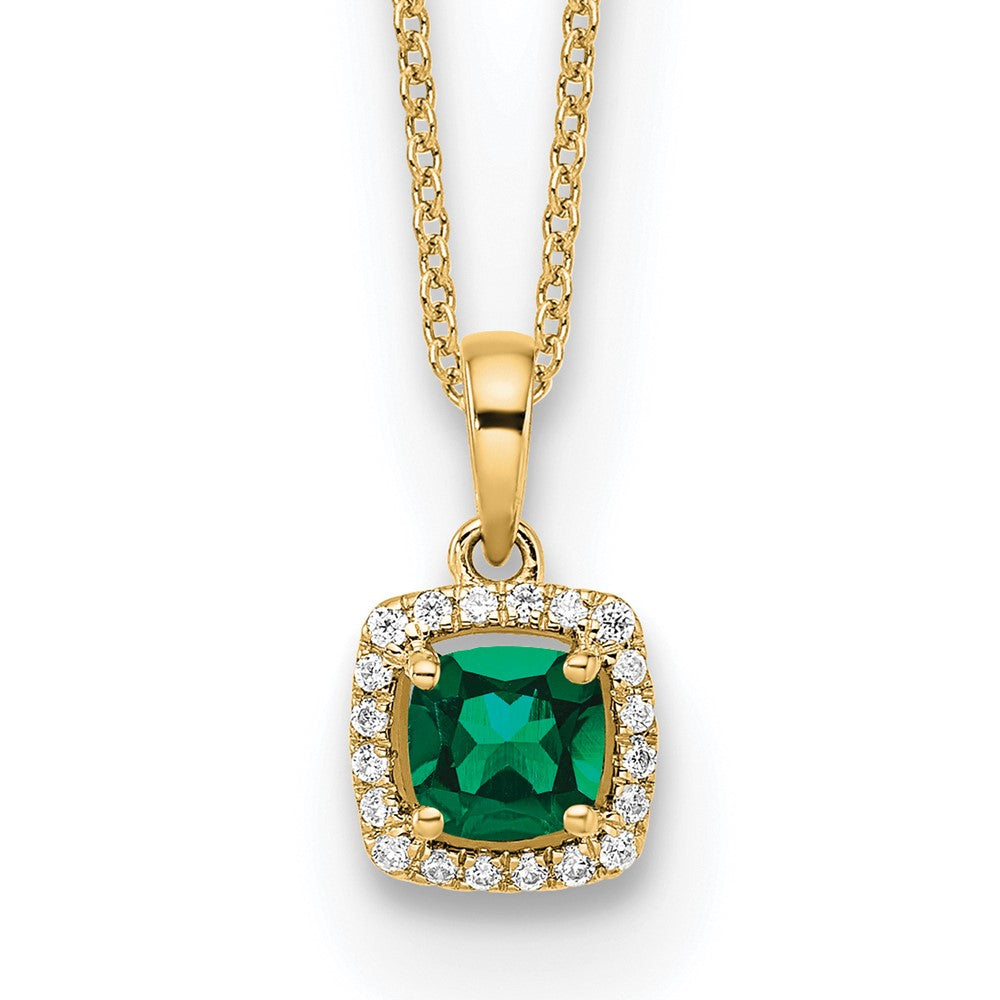 14k 1/10ct Lab Grown Dia VS/SI+ G+ & Cr Emerald Comp 18in Necklace