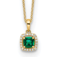14k 1/10ct Lab Grown Dia VS/SI+ G+ & Cr Emerald Comp 18in Necklace