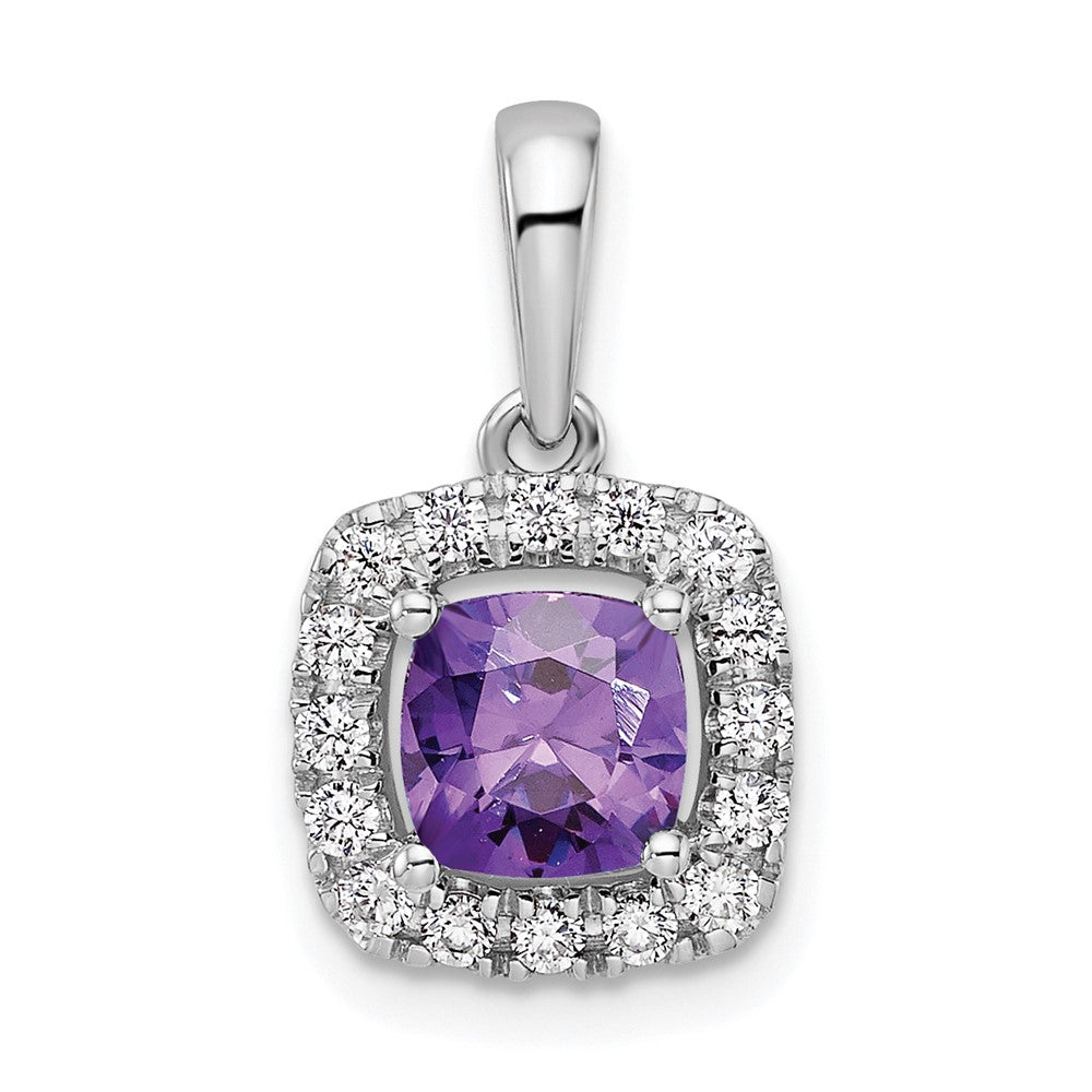 14kw 1/4ct Lab Grown Dia VS/SI+ G+ Feb Birthstone Amethyst Halo Pendant