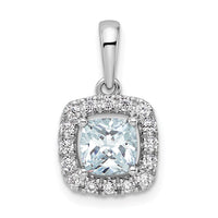 14kw 1/4ct Lab Grown Dia VS/SI+ G+ March Birthstone Aquamarine Pendant