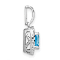 14kw 1/4ct Lab Grown Dia VS/SI+ G+ Dec Birthstone Blue Topaz Halo Pendant