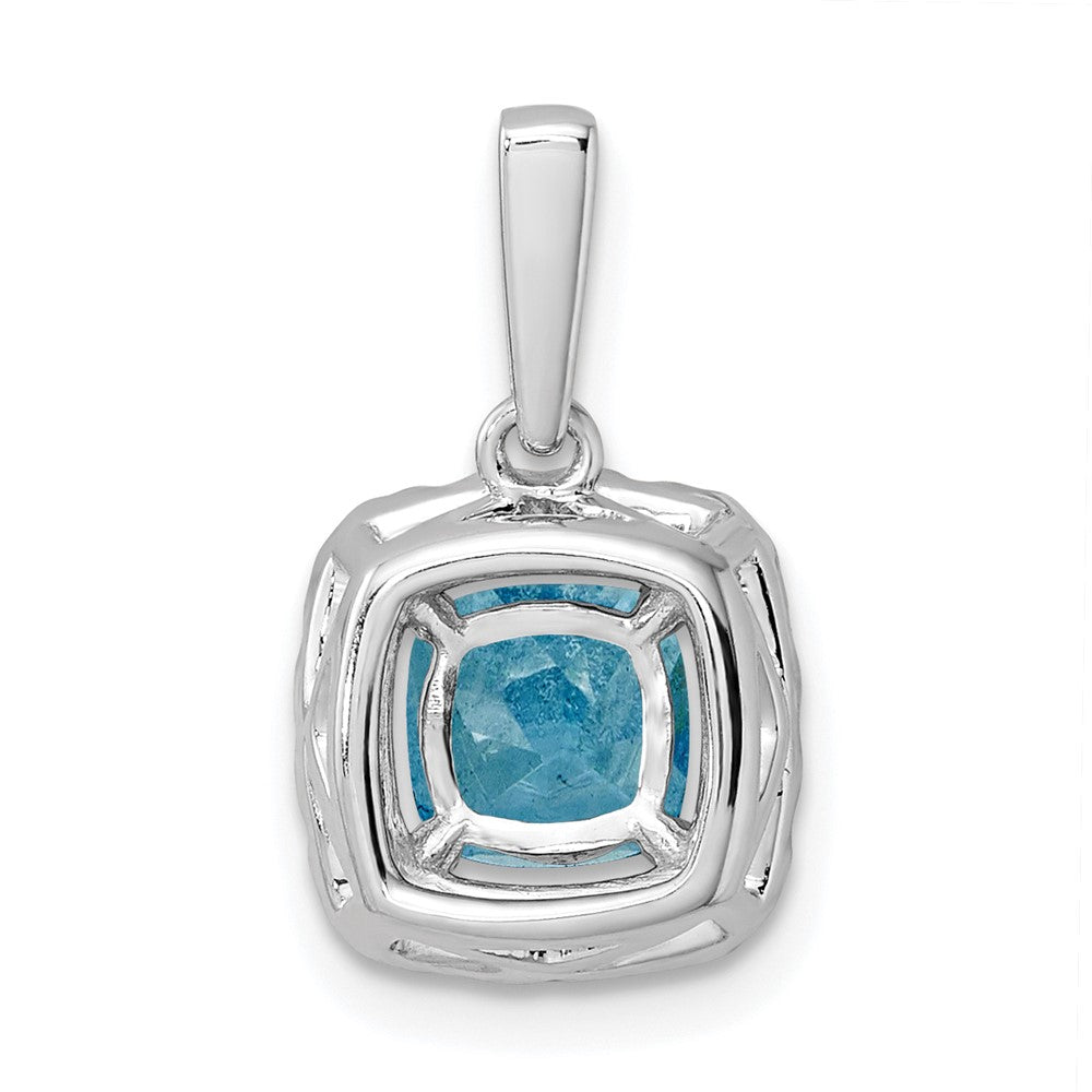 14kw 1/4ct Lab Grown Dia VS/SI+ G+ Dec Birthstone Blue Topaz Halo Pendant