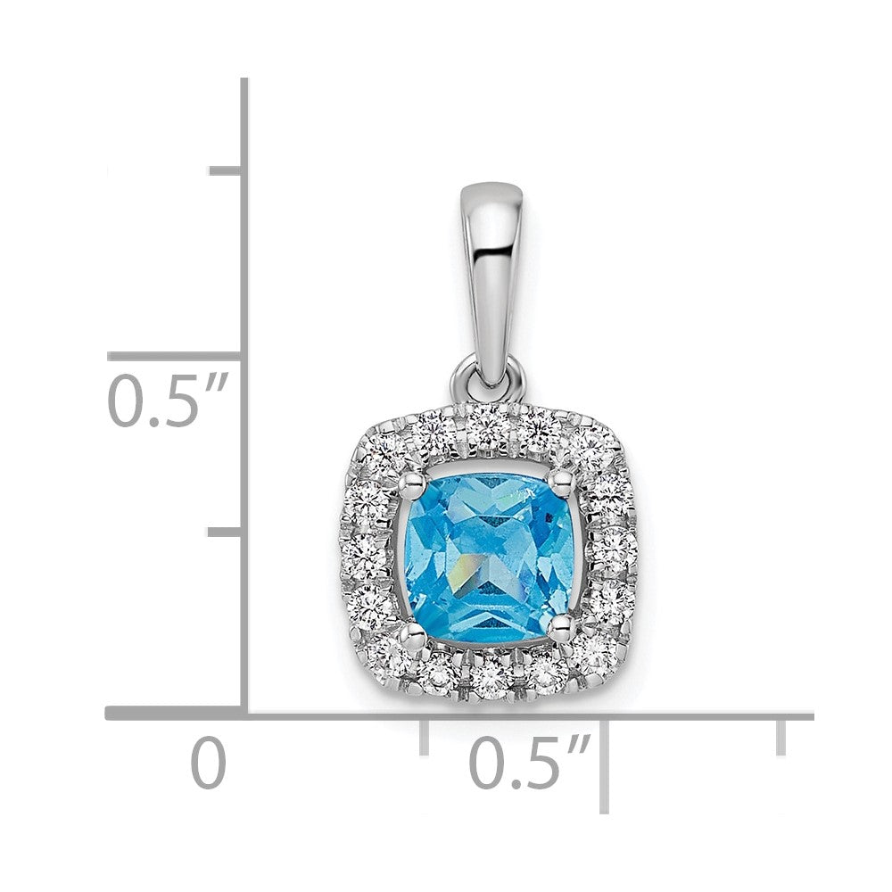 14kw 1/4ct Lab Grown Dia VS/SI+ G+ Dec Birthstone Blue Topaz Halo Pendant