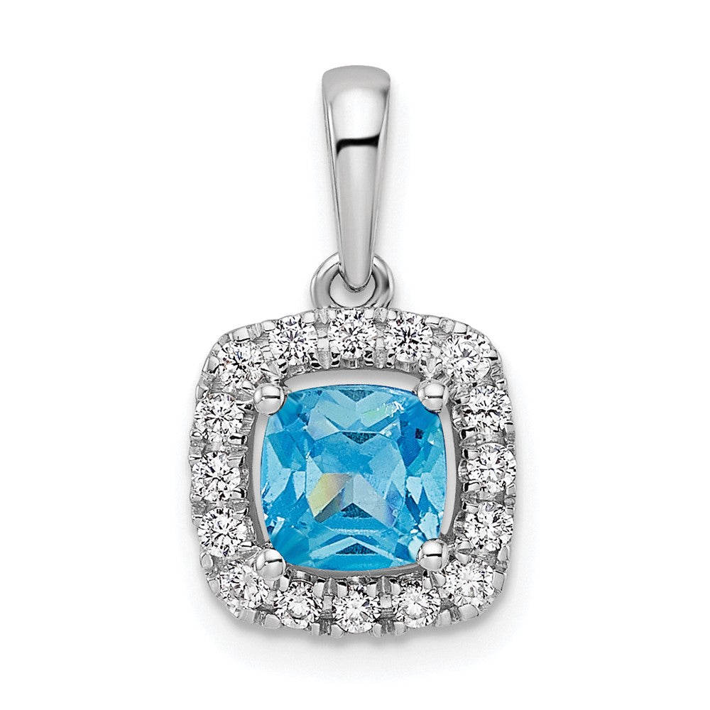 14kw 1/4ct Lab Grown Dia VS/SI+ G+ Dec Birthstone Blue Topaz Halo Pendant