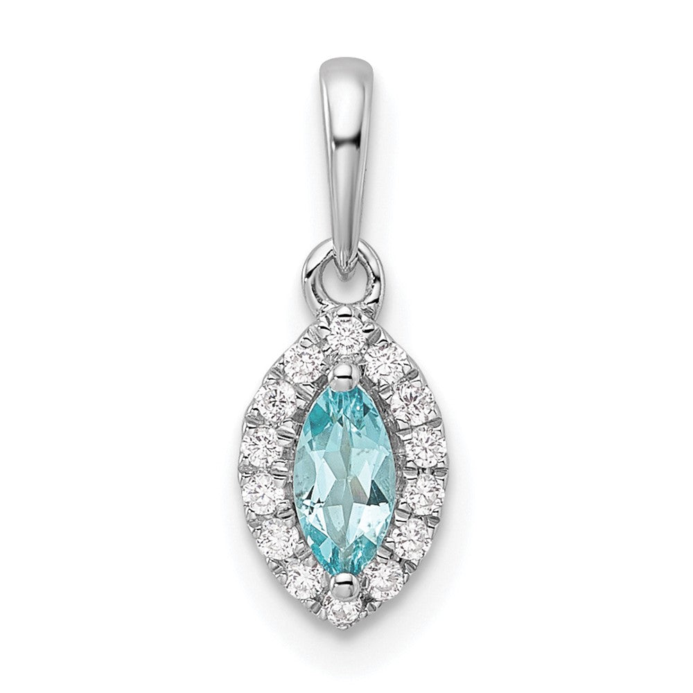 14kw 1/10 ct Lab Grown Dia VS/SI+ G+ & Aquamarine March Birthstone Pendant