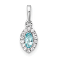 14kw 1/10 ct Lab Grown Dia VS/SI+ G+ & Aquamarine March Birthstone Pendant
