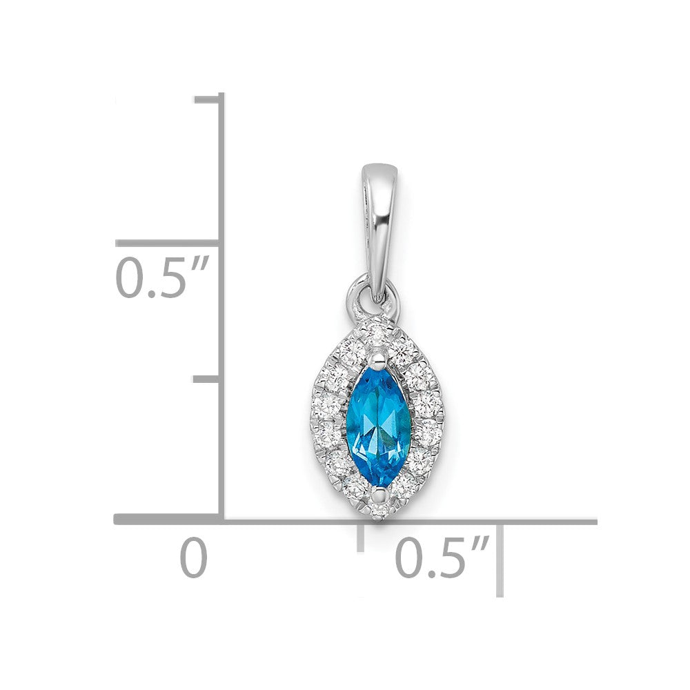 14kw 1/10 ct Lab Grown Dia VS/SI+ G+ & Blue Topaz Dec Birthstone Pendant