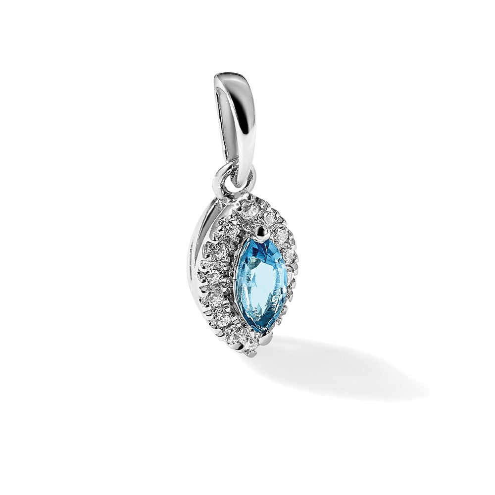 14kw 1/10 ct Lab Grown Dia VS/SI+ G+ & Blue Topaz Dec Birthstone Pendant