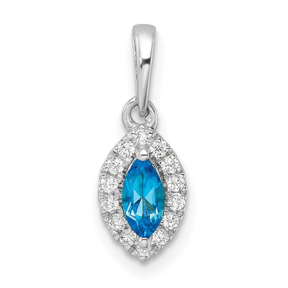 14kw 1/10 ct Lab Grown Dia VS/SI+ G+ & Blue Topaz Dec Birthstone Pendant