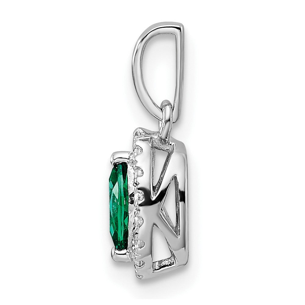14kw 1/10 ct Lab Grown Dia VS/SI+ G+ & Cr Emerald May Birthstone Pendant