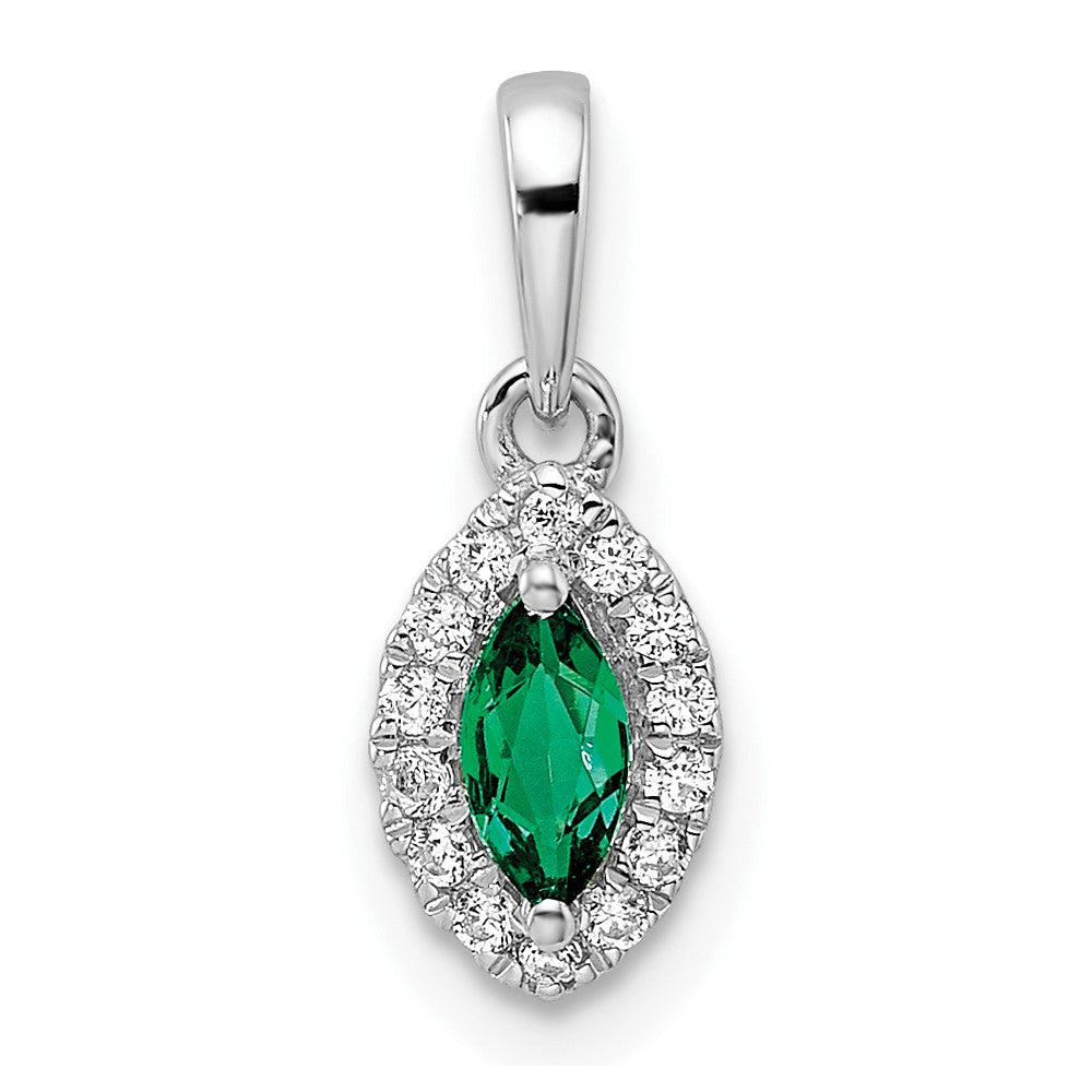 14kw 1/10 ct Lab Grown Dia VS/SI+ G+ & Cr Emerald May Birthstone Pendant