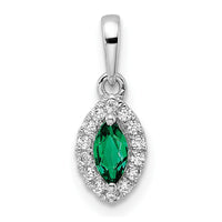 14kw 1/10 ct Lab Grown Dia VS/SI+ G+ & Cr Emerald May Birthstone Pendant