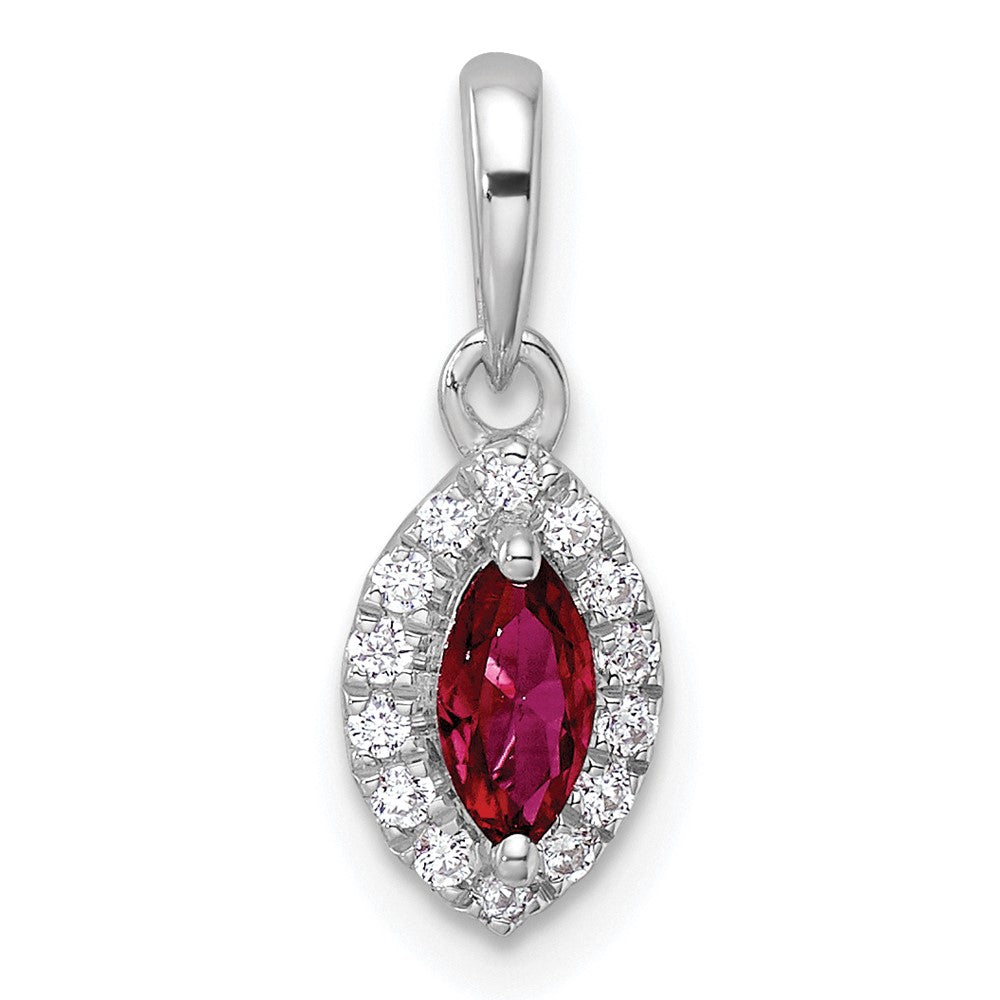 14kw 1/10 ct Lab Grown Dia VS/SI+ G+ & Cr Ruby July Birthstone Pendant