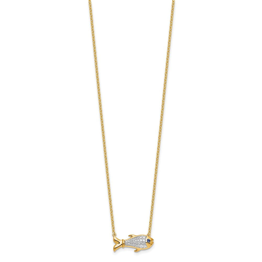 14k 1/6ct Lab Grown Diamond VS/SI+ G+ &Cr Sapp Comp Fish 18in Necklace