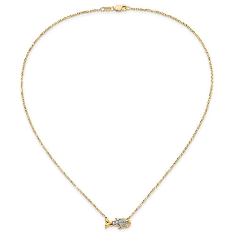 14k 1/6ct Lab Grown Diamond VS/SI+ G+ &Cr Sapp Comp Fish 18in Necklace