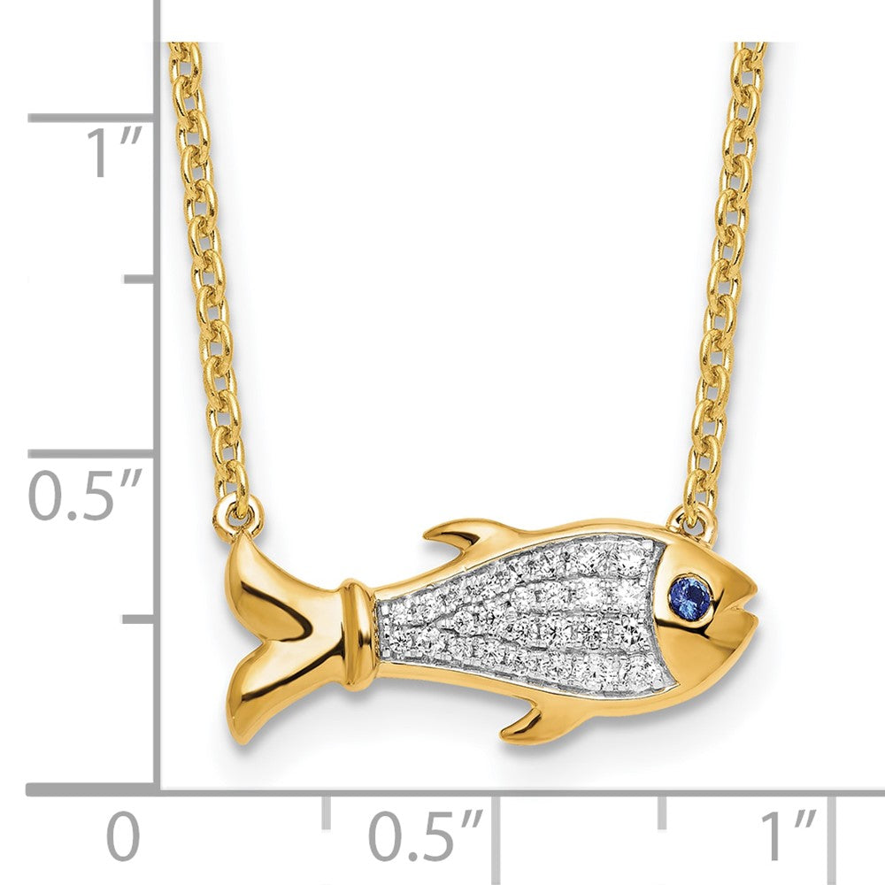 14k 1/6ct Lab Grown Diamond VS/SI+ G+ &Cr Sapp Comp Fish 18in Necklace