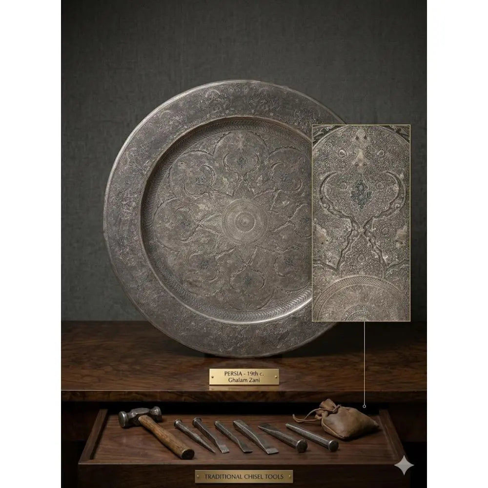 Persian Achaemenid-Style Ghalam-Zani Copper Decanter / Bottle