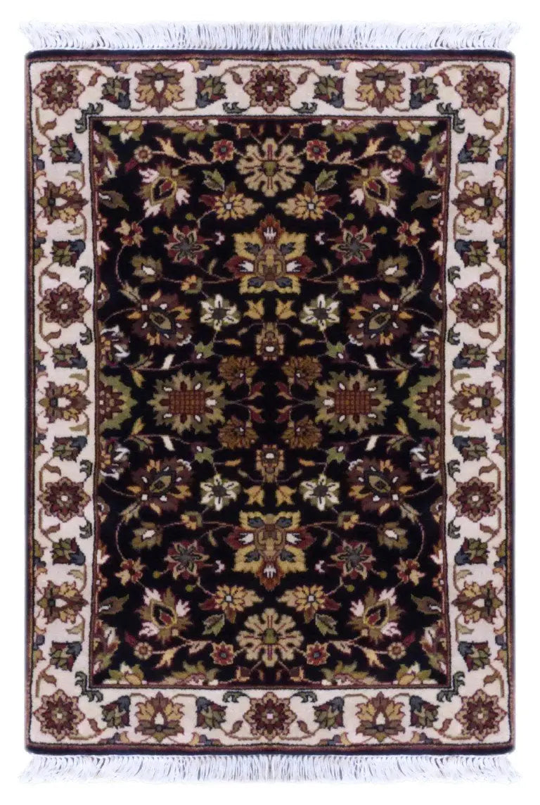 Persian Floral Hand-Knotted Rug Made With Natural Wool & Cotton Color Creme 4'10" X 3'4" Pan2808