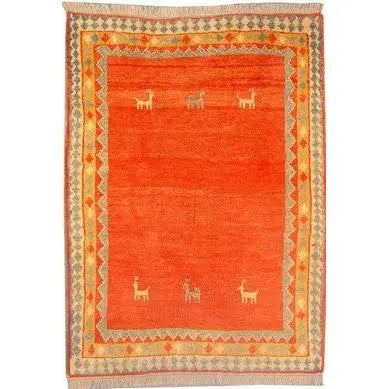 Persian Gabbeh Rug Shiraz Traditional Style Hand-Knotted Indoor Area Rug With Natural Wool And Cotton ( 6'9" X 5'6") Panr02414 Panr02414