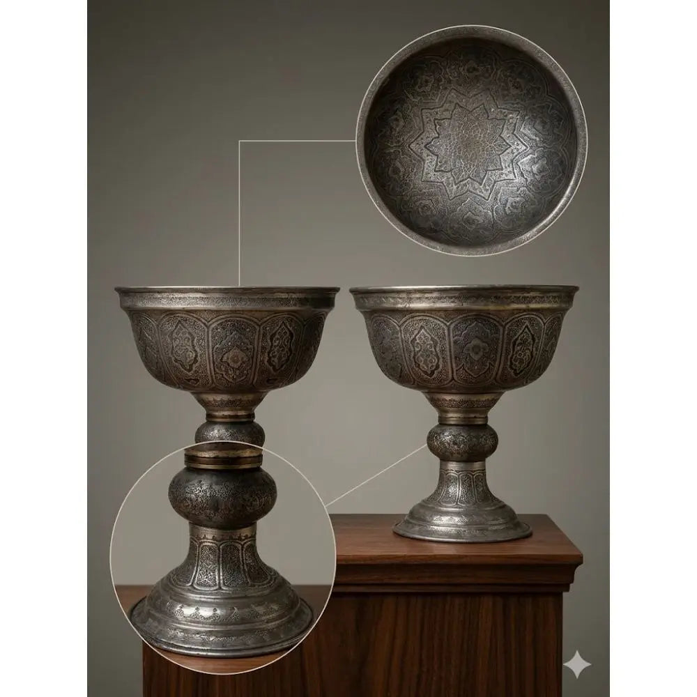 Persian Ghalam-Zani Footed Bowl – Isfahan Artistry