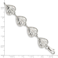 Sterling Silver Fancy Filigree Heart 7 Inch Bracelet
