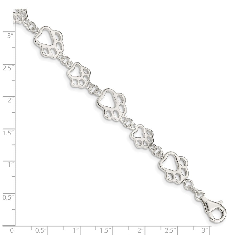 Sterling Silver Polished Paw Print Bracelet