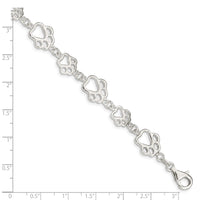 Sterling Silver Polished Paw Print Bracelet