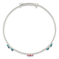 Sterling Silver Enameled Flower and Butterfly Adjustable Bangle