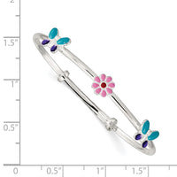 Sterling Silver Enameled Flower and Butterfly Adjustable Bangle