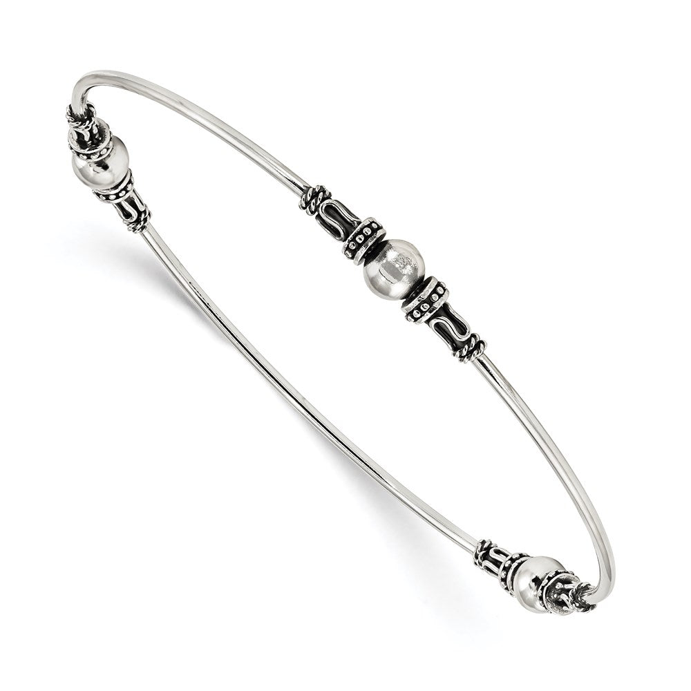 Sterling Silver Antiqued Beaded Slip-on Bangle