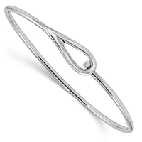 Sterling Silver Rhodium-plated Polished Hook Closure Bangle