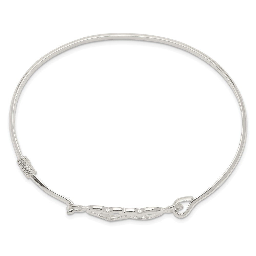 Sterling Silver Polished Heart w/ Hook Closure Bangle