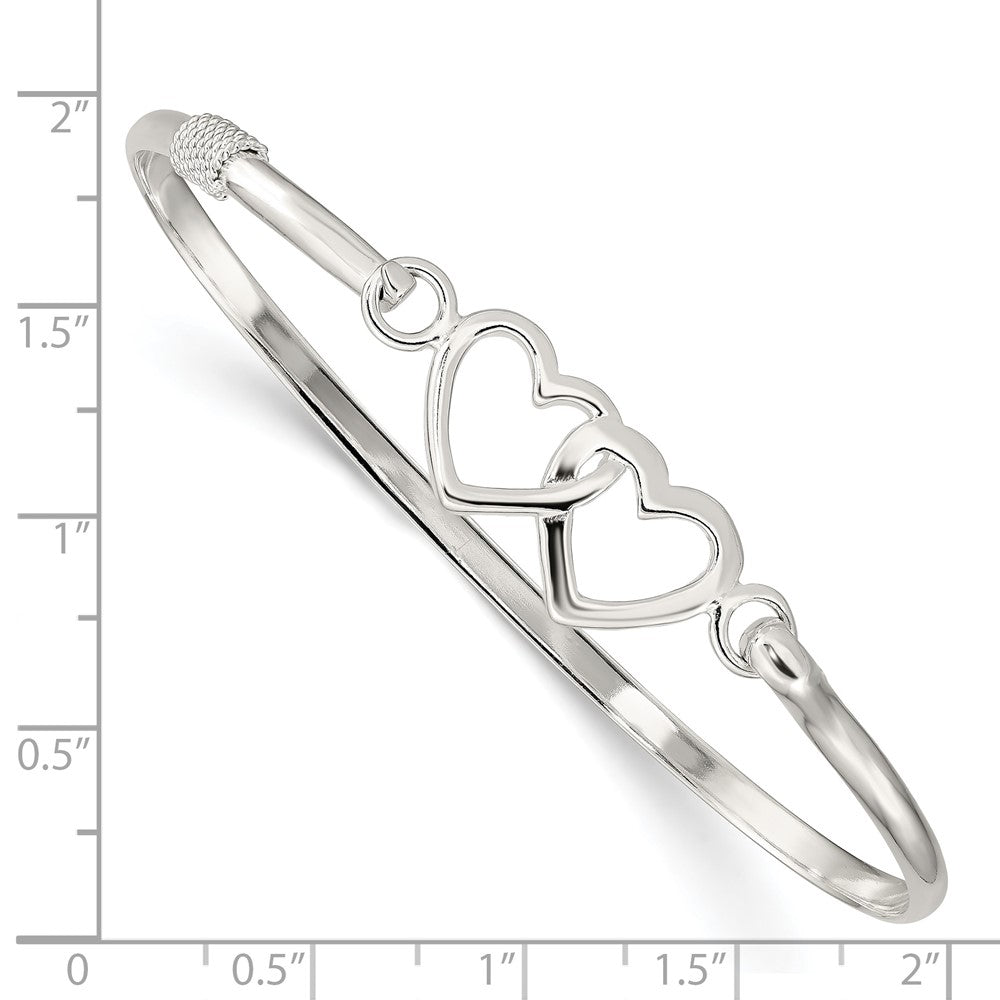 Sterling Silver Polished Heart w/ Hook Closure Bangle