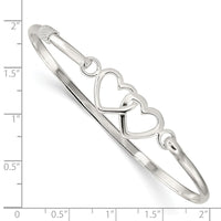 Sterling Silver Polished Heart w/ Hook Closure Bangle