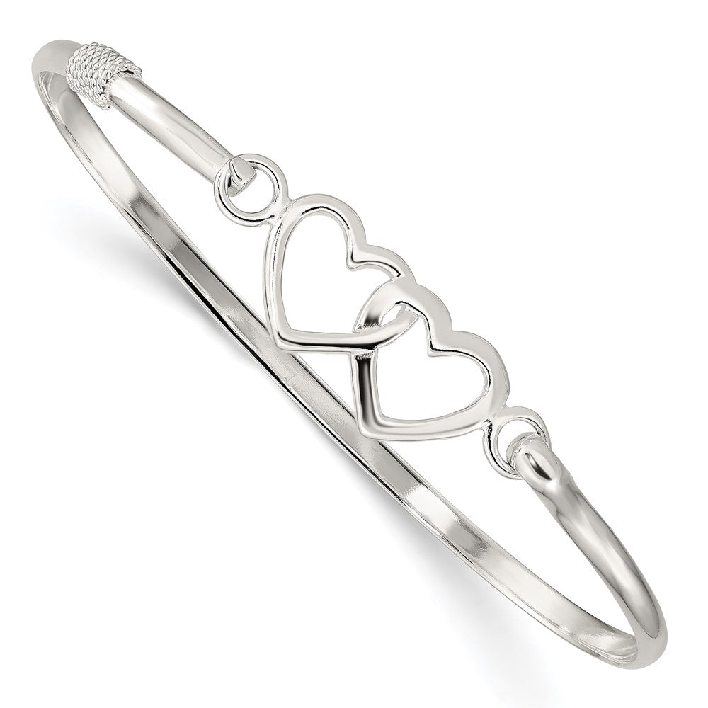 Sterling Silver Polished Heart w/ Hook Closure Bangle