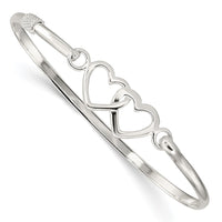 Sterling Silver Polished Heart w/ Hook Closure Bangle