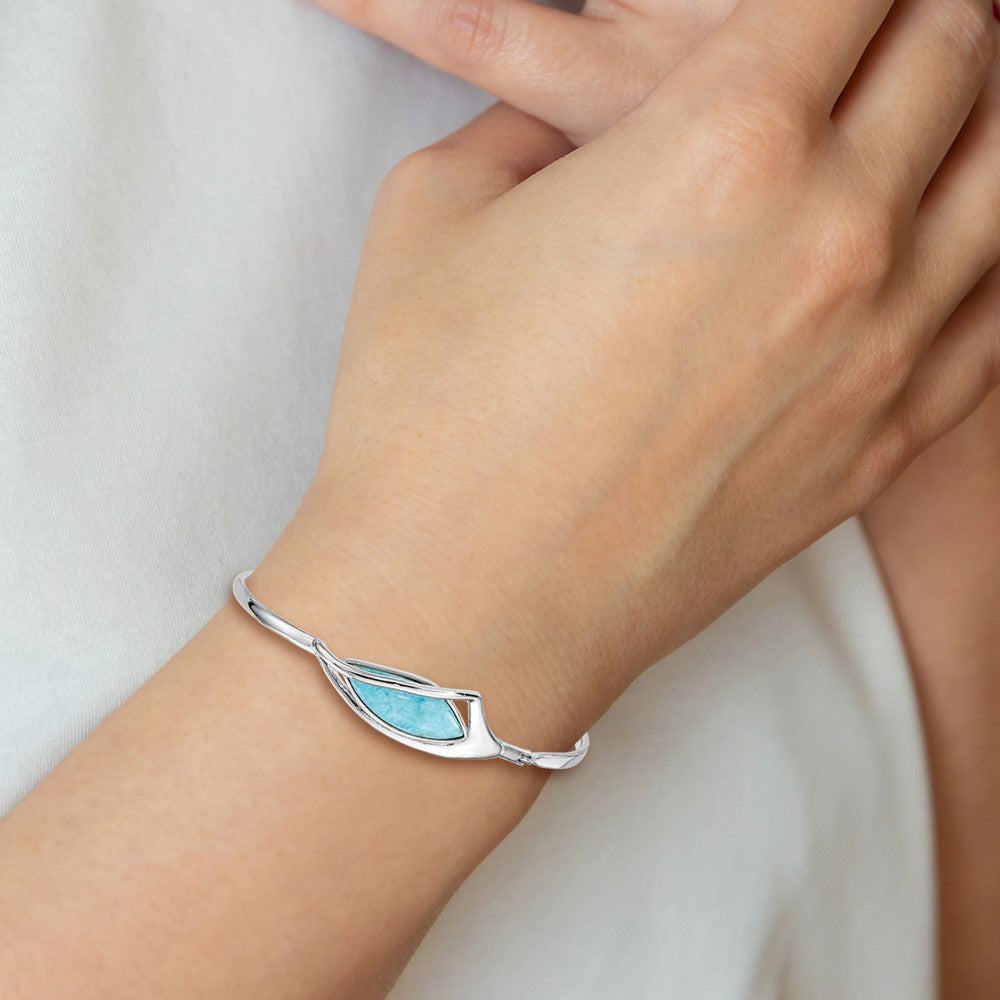 Sterling Silver Rhodium-plated Larimar w/ Clasp Bangle