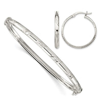 Sterling Silver D/C 4mm Bangle and 3mm Hoop Earring Set