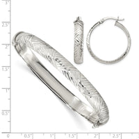 Sterling Silver D/C 7.5mm Bangle and 5mm Hoop Earring Set