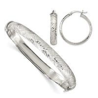 Sterling Silver D/C 7.5mm Bangle and 5mm Hoop Earring Set